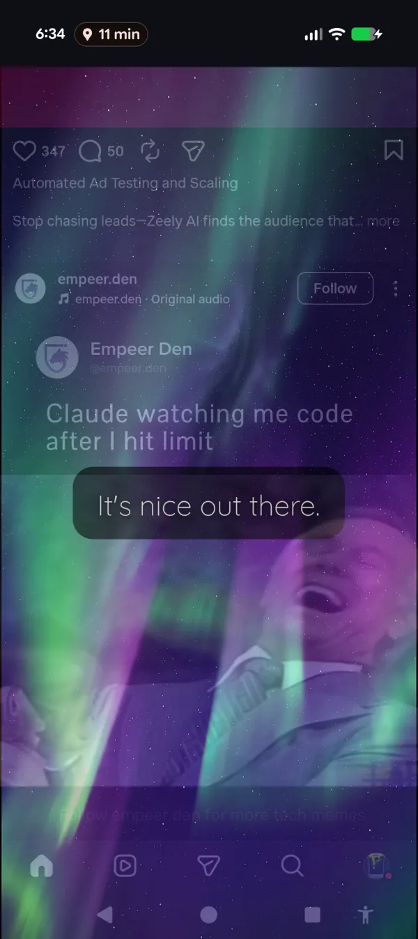 Aurora overlay washing over a social feed
