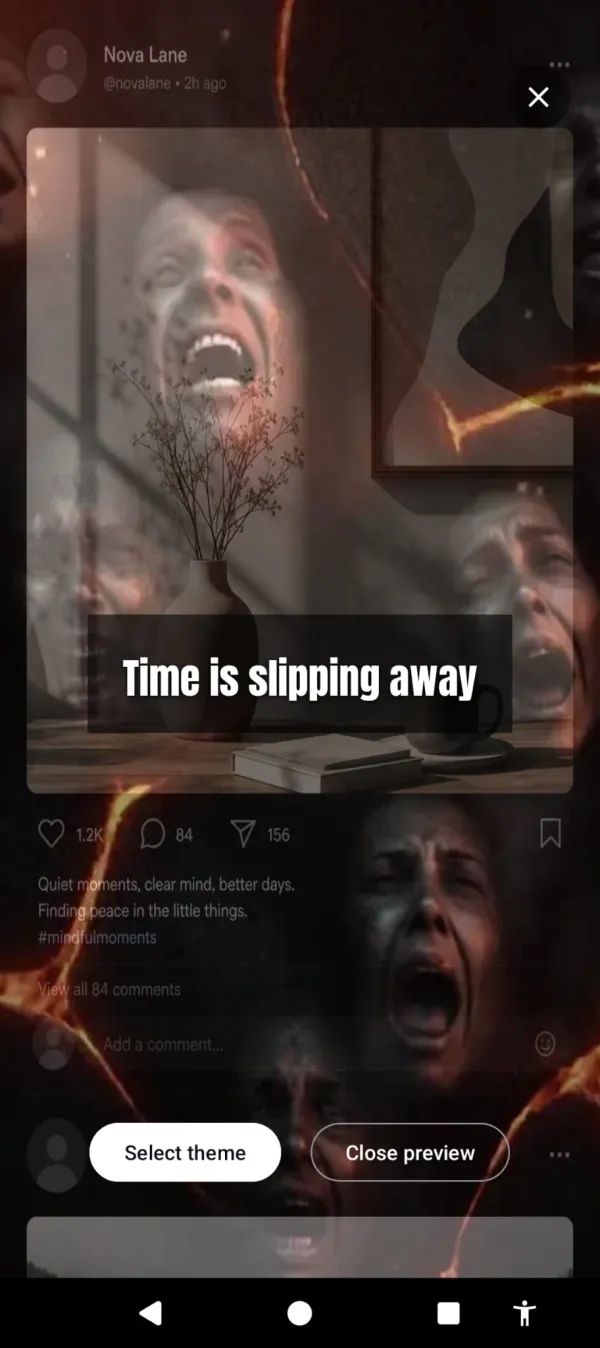 Hellfire overlay burning across a social media feed