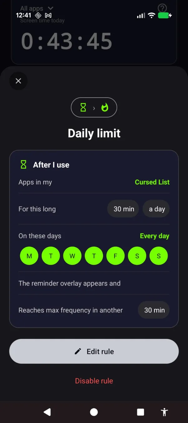 Cursed Screen time-limit rules screen